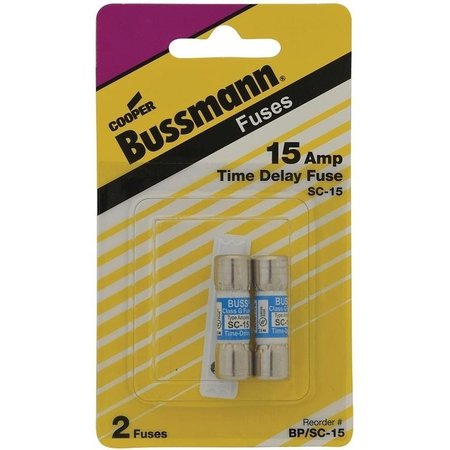 EATON BUSSMANN Midget Fuse, SC Series, Time-Delay, 15A, 600V AC, 10kA DC BP/SC-15